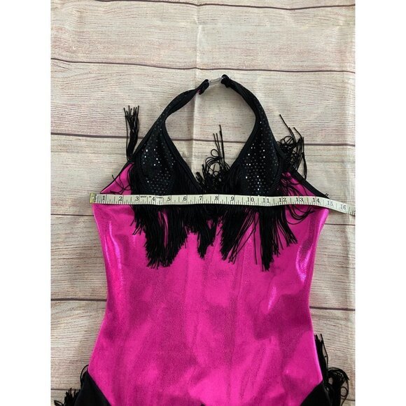 Curtain Call Women's Pink & Black Tassled Dance Jumpsuit - AME - Picture 7 of 13